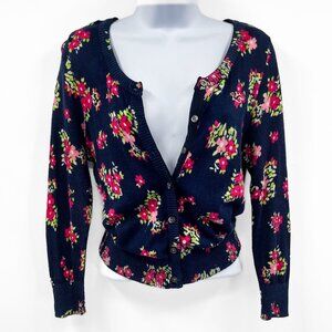 Y2K 2000s Hollister Floral Print Pattern Button Front Cardigan Sweater Top